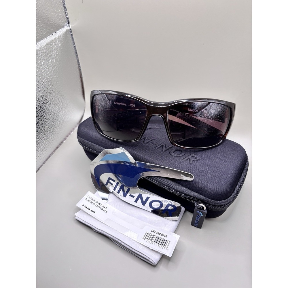 Authentic Fin-Nor‎ Dredge Sunglasses Shiny Java Tortoise Copper Glass Lens - NIB